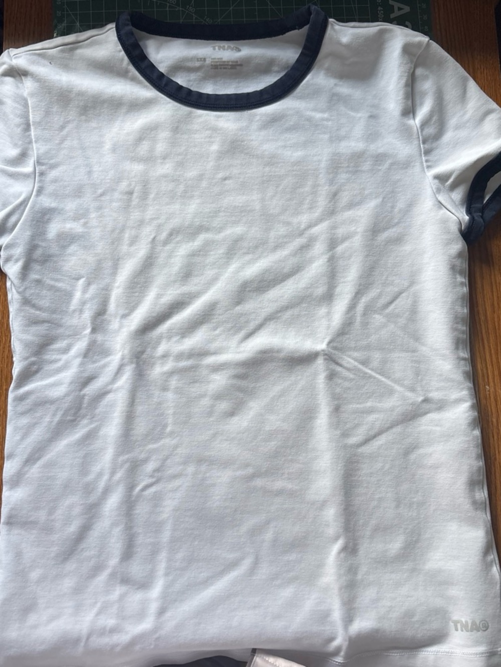 TNA White Short Sleeve Ringer Tee with Navy Trim